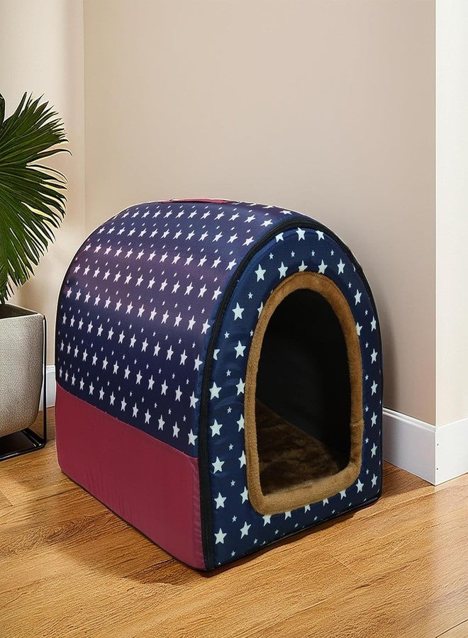 Homestic Foldable Igloo Dog House | Soft & Adjustable Travel Pet Shelter for Cat & Rabbits with Sleeping Bed | Cave Bed Tent Shelter for Pets | Medium - Blue Polka Dots - Image 1